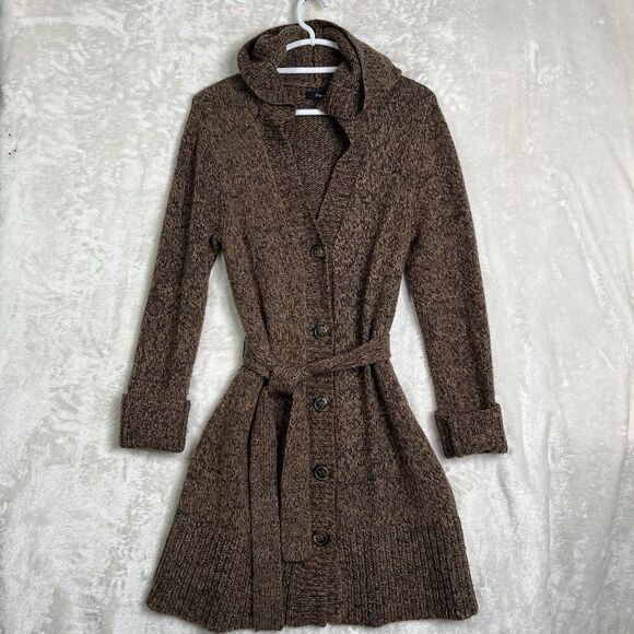 Women's Sz L Wool Cardigan Expresses Button Hooded Tunic Cozy Warm Stylish - Picture 1 of 13